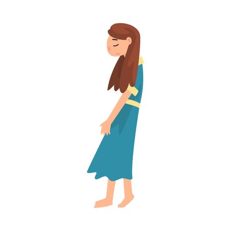 Depressed Unhappy Girl, Stressed Teenager, Lonely, Anxious, Abused Girl Vector Illustrationのイラスト素材