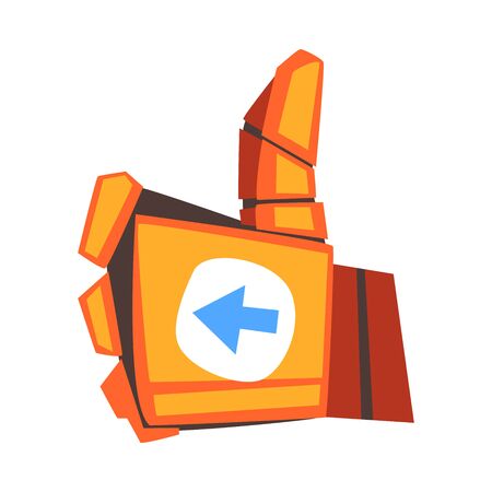 Robot Hand Showing Thumbs Up Gesture, Orange Mechanical Palm Gesturing, Artificial Intelligence Vector Illustration on White Background.のイラスト素材