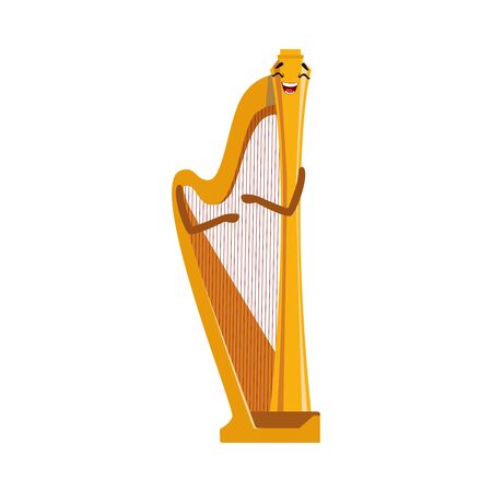 Funny Harp Musical Instrument Cartoon Character Vector Illustration on White Background.のイラスト素材