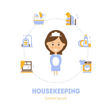 Housekeeping Banner Template, Maid Service, Cleaning Agency, Household Duties Vector Illustrationのイラスト素材