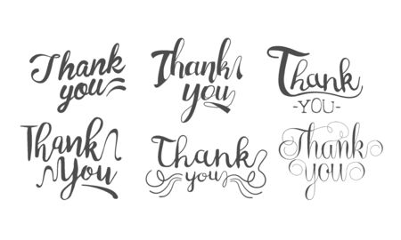 Thank You Retro Hand Drawn Monochrome Labels Set Vector Illustrationのイラスト素材