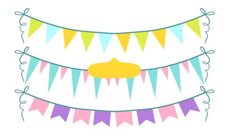 Colorful Garlands Set, Party Flags on Rope Vector Illustrationのイラスト素材