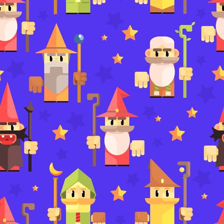 Cnomes and Dwarves Seamless Pattern, Fantasy Game Heroes, Element Can Be Used for Fabric Print, Wallpaper, Packaging Vector Illustrationのイラスト素材