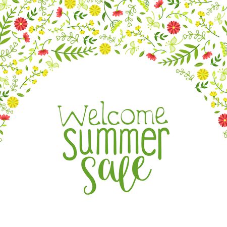 Summer Sale Banner Template with Beautiful Flowers Pattern, Floral Design Can Be Used for Flyer, Invitation, Poster Vector Illustrationのイラスト素材