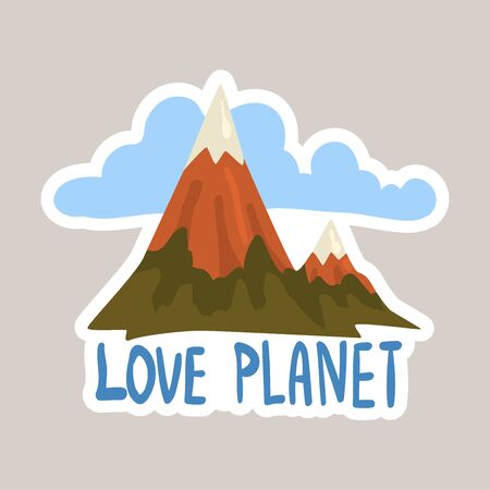 Love planet tagline sticker cartoon vector illustrationのイラスト素材