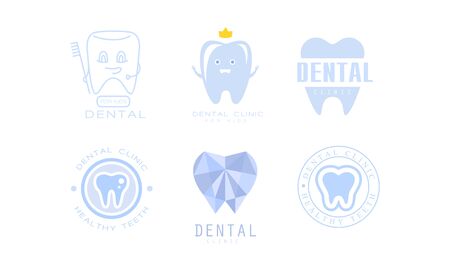 Dental Clinic  Templates Set, Kids Dental Care, Healthy Teeth Badges Vector Illustrationのイラスト素材