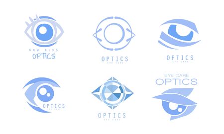 Eye Care Optics  Collection, Clinic or Ophthalmology Cabinet Badges Vector Illustrationのイラスト素材