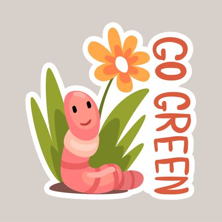 Go green tagline sticker cartoon vector illustrationのイラスト素材