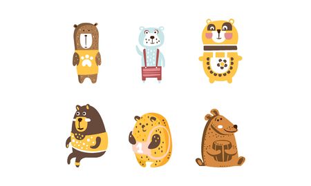 Cute Funny Bears Set, Adorable Animal Childish Prints Vector Illustration on White Background.のイラスト素材