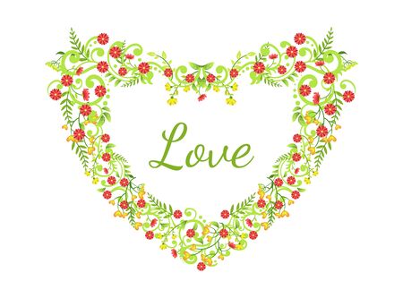 Love Card with Floral Heart made of Beautiful Flowers Vector Illustration, Web Design.のイラスト素材