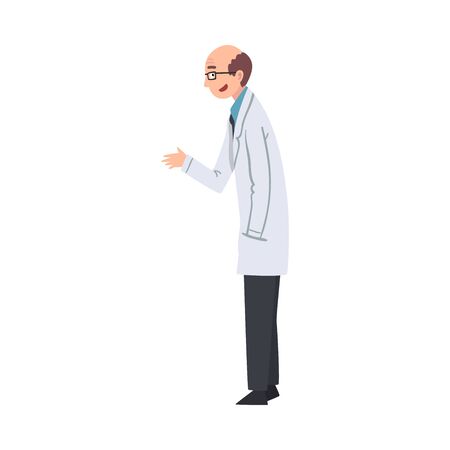 Male Scientist Character in White Lab Coat Vector Illustrationのイラスト素材