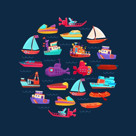 Pattern from different boats and ships. Vector illustration.のイラスト素材