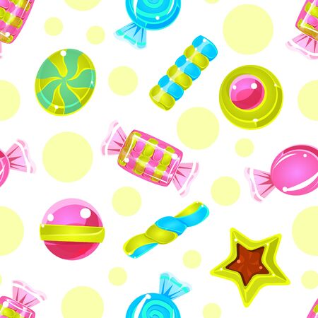 Pattern of colorful sweets on a white background. Vector illustration.のイラスト素材