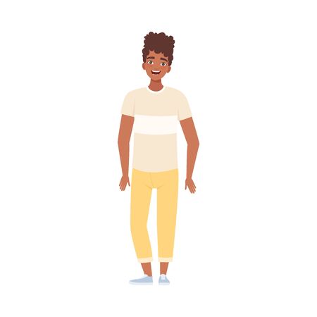 Youngs Afro-American Man Standing And Smiling Flat Vector Illustrationのイラスト素材