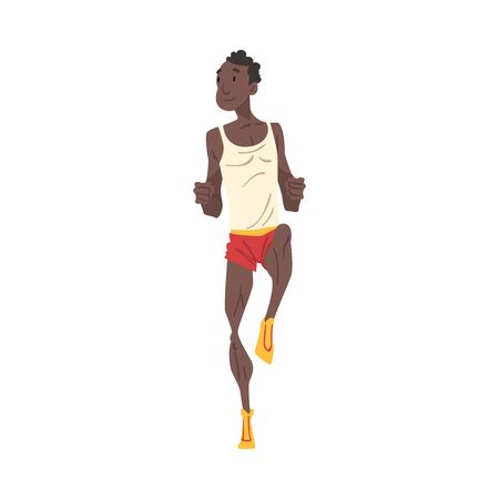 Young African American Man Running, Professional Sprinter Character in Sportswear, Active Sport Lifestyle Vector Illustrationのイラスト素材