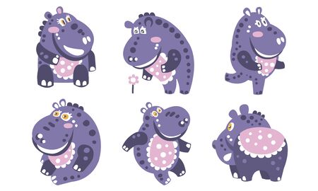 Violet cartoon hippo with a pattern. Vector illustration.のイラスト素材