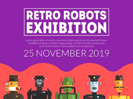 Retro Robots Exhibition Banner Template Artificial Intelligence