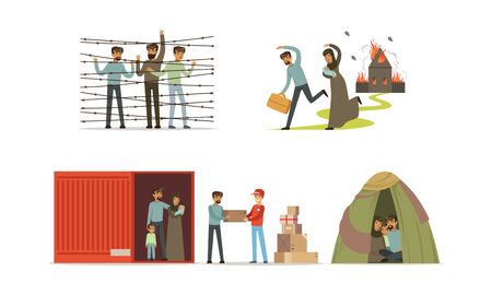 Refugees Escaping From their Country Heading to Host Countryのイラスト素材