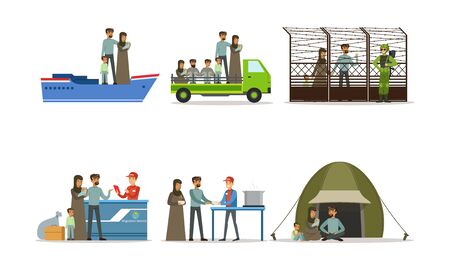 Refugees Escaping From their Country Heading to Host Countryのイラスト素材