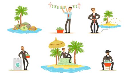 Offshore and money laundering. Set of vector illustrations.のイラスト素材