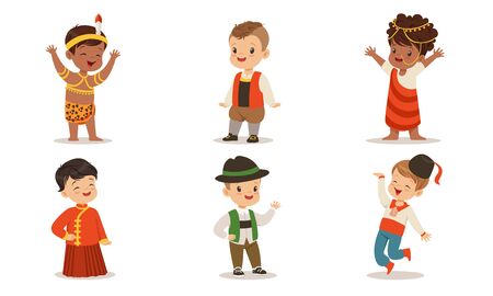 Children in costumes of different nations of the world. Set of vector illustrations.のイラスト素材