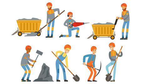 Miner Workers Standing in Different Poses Vector Setのイラスト素材