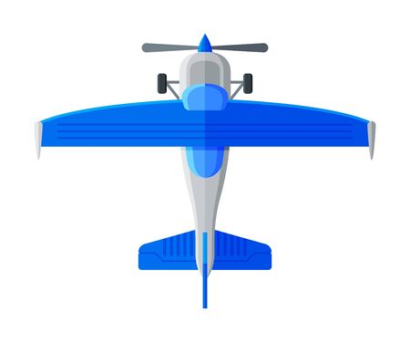 Blue Flying Aircraft, Airplane View from Above, Air Transport Vector Illustration on White Background.のイラスト素材