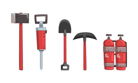 Mining Tools Vector Set. Coal and Other Minerals Extraction Conceptのイラスト素材