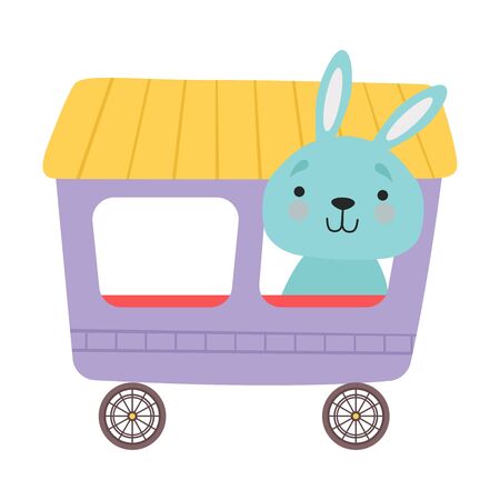 Funny Red Cheeked Hare Riding on Carriage Vector Illustrationのイラスト素材