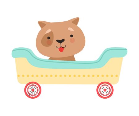 Funny Red Cheeked Dog Riding on Carriage Vector Illustrationのイラスト素材