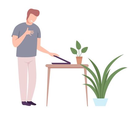 Shocked Young Man Closing His Laptop Computer Flat Vector Illustrationのイラスト素材