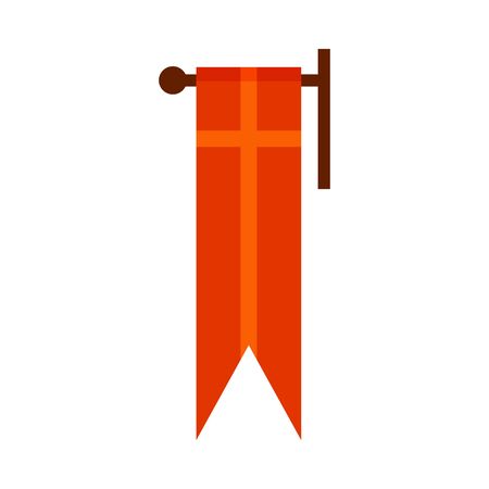 Red Medieval Flag with Golden Cross, Royal Heraldic Symbol, Monarchy or Chivalry Attribute Vector Illustrationのイラスト素材