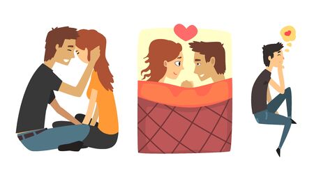 Happy Loving Couple, Saint Valentine Day Characters Vector Illustrationのイラスト素材