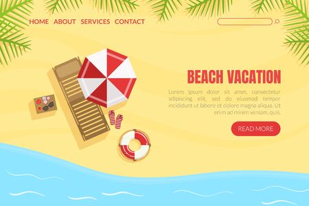 Beach Vacation Landing Page Template, Summertime Traveling Web Page, Mobile App, Homepage Vector Illustrationのイラスト素材