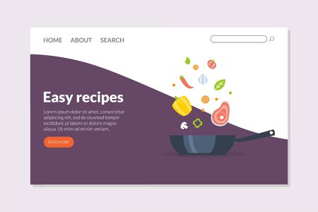 Easy Recipes Landing Page Template, Online Cooking Course, School Web Page, App, Website Vector Illustrationのイラスト素材