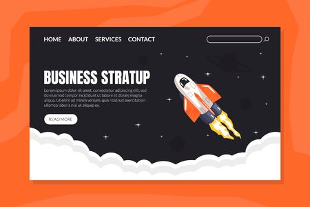 Business Start Up Landing Page Template, New Business Project, Rocket Launch Vector illustrationのイラスト素材
