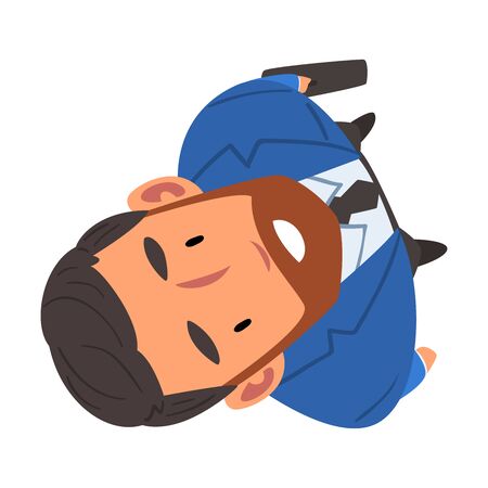 Bearded Businessman in Suit Looking Up, Smiling Male Face, View from Above Vector Illustration, Cartoon Style.のイラスト素材