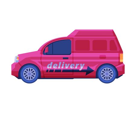 Delivery Van Transport, Cargo Transportation Vehicle Flat Vector Illustration on White Background.のイラスト素材