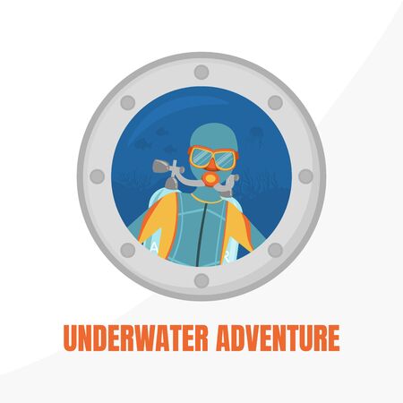 Underwater Adventure Banner Template, Water Active Sport, Summer Vacation Vector Illustrationのイラスト素材