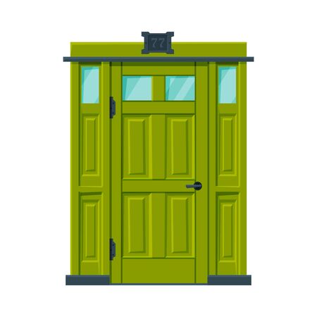 Green Door in Vintage Style, Architactural Design Element Vector Illustration on White Background.のイラスト素材