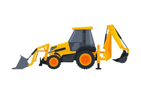 Excavator Construction Machinery, Heavy Special Transport, Side View Flat Vector Illustrationのイラスト素材