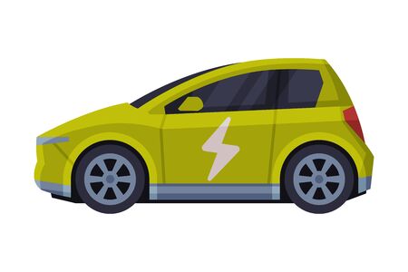Modern Green Electric Car, Eco Transport Concept Flat Vector Illustrationのイラスト素材