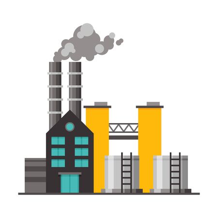 Power Plant, Industrial Factory Building with Polluting Smoke Flat Vector Illustration on White Background.のイラスト素材