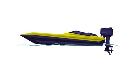 Power Boat or Speedboat with Outboard Motor, Modern Nautical Motorized Transport, Summer Vacation Design Element Vector Illustrationのイラスト素材