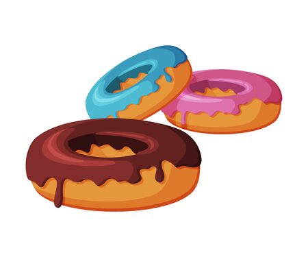 Glazed Colorful Donuts, Fast Food Meal Vector Illustration on White Background.のイラスト素材