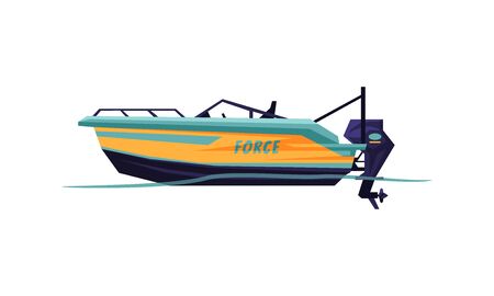 Power Boat, Speedboat, Sailboat, Modern Nautical Motorized Transport Vector Illustration on White Background.のイラスト素材