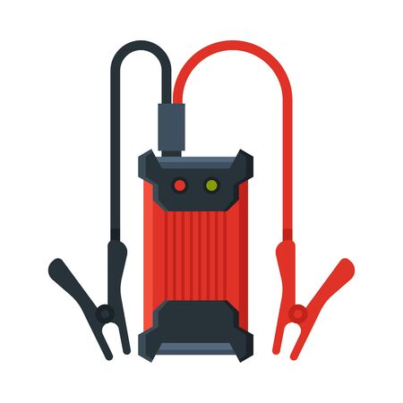 Battery with Electrical Clips, Jump Start Vehicle Cable Vector Illustrationのイラスト素材