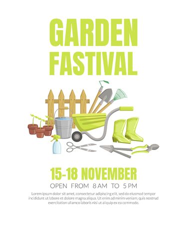 Composition of garden tools and lettering. Vector illustration.のイラスト素材