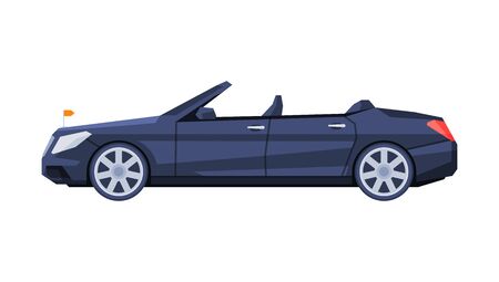 Black Cabriolet Car, Government or Presidential Auto, Luxury Business Transportation, Side View Flat Vector Illustrationのイラスト素材