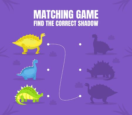Find the Correct Shadow of Dinosaur Education Matching Game for Preschool Children Vector Illustration,のイラスト素材